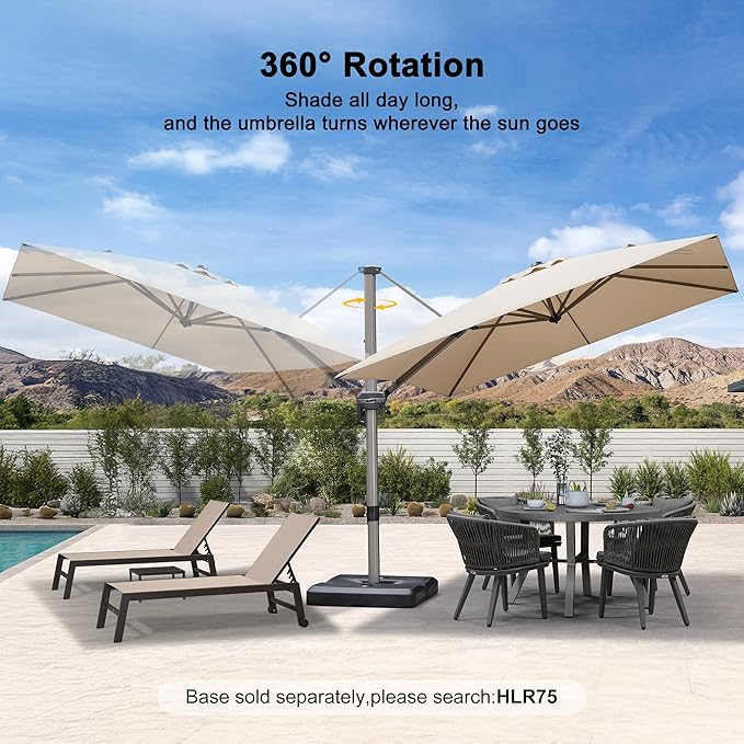 PURPLE LEAF 9' X 9' Patio Umbrella Outdoor Cantilever Umbrella, Aluminum Offset Umbrella with Champagne Frame and 360° Rotation for Pool Deck Garden, Beige