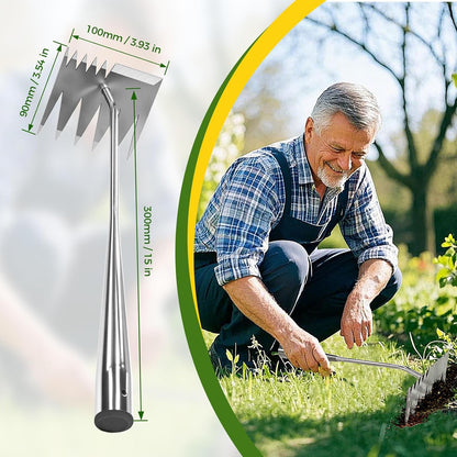 2025 Upgraded Weed Puller Tool,Portable Garden Weed Rake Uprooting Weeding Tool with Handle,6 Tooth Manganese Steel Manual Weeder Remover Tool for Gardening Backyard Farm Planting & Weeding