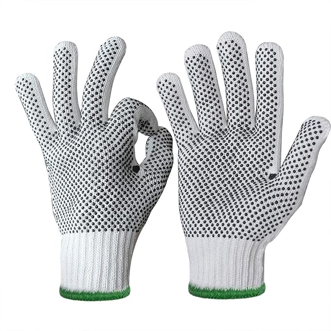 Evridwear Cotton Polyester String Knit Shell Safety Protection Work Gloves for Painter Mechanic Industrial Warehouse Gardening Construction Men & Women 12 Pairs, With Two Side dots, XL Size