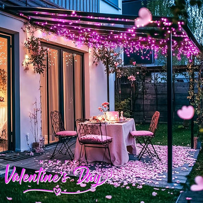 JMEXSUSS 2 Pack Solar Fairy Lights, 33ft 100 LED Pink Outdoor Waterproof, 8 Modes String Lights for Outside Garden Patio Party Decorations