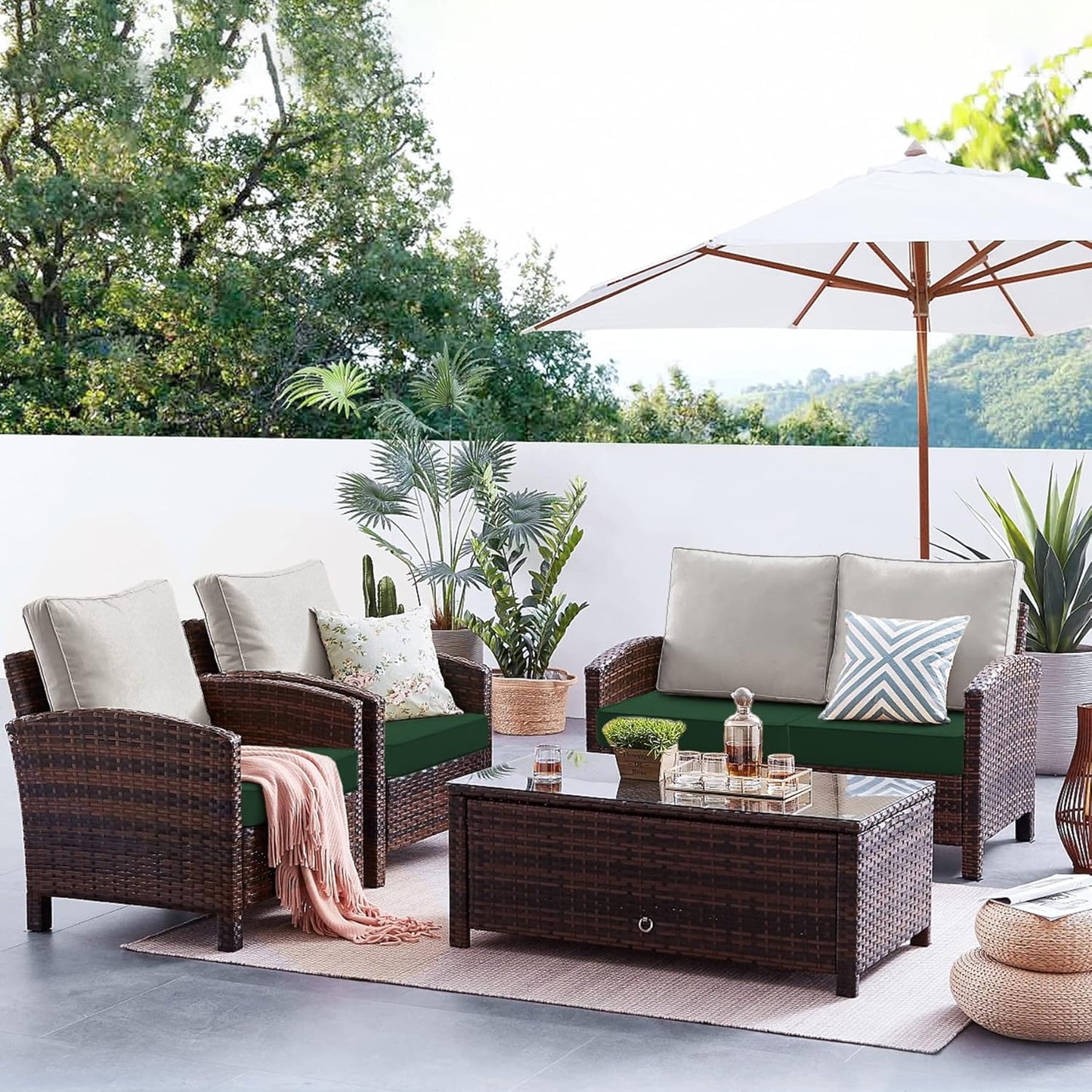 Favoyard Patio Chair Cushions 22 x 22 x 3 Inch Waterproof Outdoor Seat Cushions for Patio Furniture 3-Year Color Fastness Garden Sofa Couch Chair Pads with Handle & Adjustable Straps Set of 2, Green