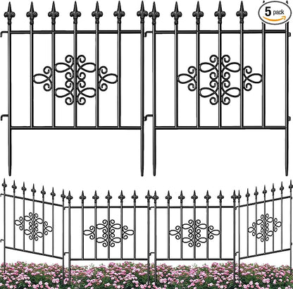 AMAGABELI GARDEN & HOME 5panels Decorative Garden Fences and Borders for Dogs 26in(H)×10ft(L) No Dig Metal Fence Panel Garden Edging Border Fence for Animal Barrier Fencing for Flower Bed Yard Patio
