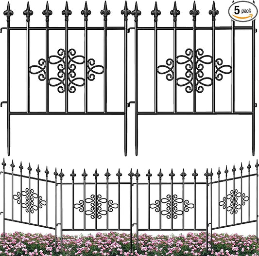 AMAGABELI GARDEN & HOME 5panels Decorative Garden Fences and Borders for Dogs 26in(H)×10ft(L) No Dig Metal Fence Panel Garden Edging Border Fence for Animal Barrier Fencing for Flower Bed Yard Patio