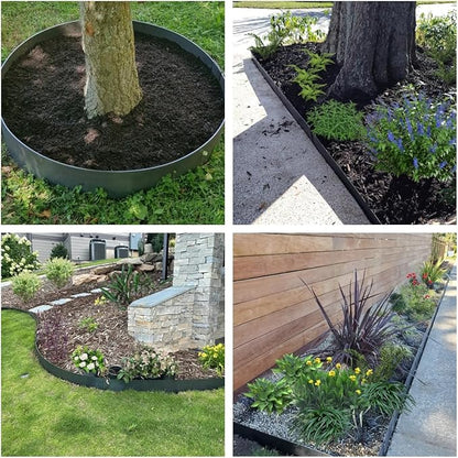 A ANLEOLIFE 6 Pack 40" LX 6" H Galvanized Steel Garden Landscape Edging, Hammer-in Metal Black Powder Coated Bendable Lawn Border with Gloves and 10 Stakes (20FT Total) (6 inch Tall, Black)