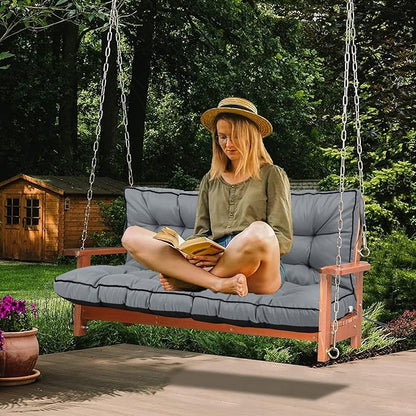 Replacement Cushions with Backrest, 2 or 3 Seater Waterproof Non-Slip Overstuffed Swing Pad, Indoor/Outdoor Bench Cushion for Porch Chair Swing Garden Furniture (Light Grey, 40 * 63 in)