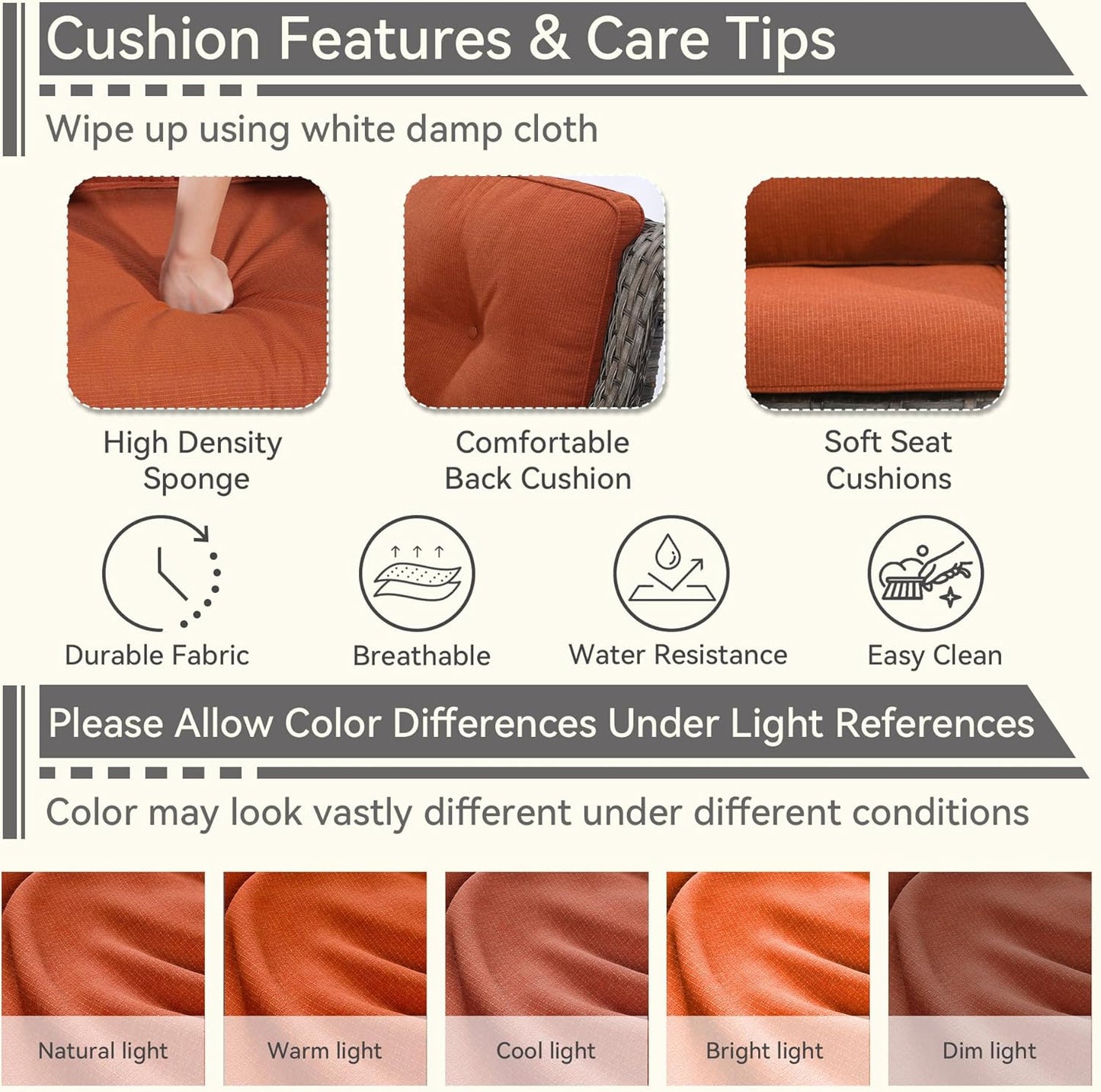 6 Pieces Outdoor Furniture Set - Patio Wicker Swivel Rocker Chair Set of 4 and 2 Side Table, Orange, Mixed Brown Rattan, Suitable for Porch, Yard