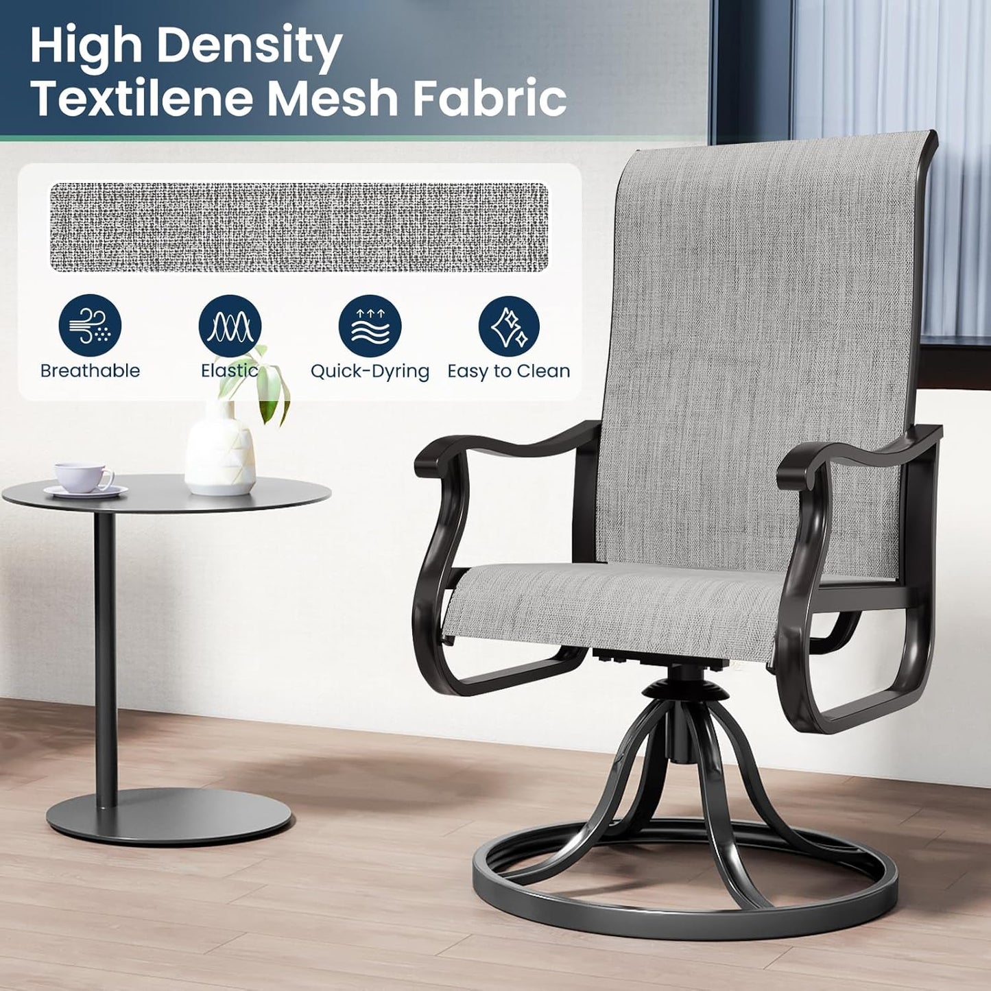 Amopatio Patio Swivel Chairs Set of 4, Outdoor Swivel Rocker Dining Chairs with All Weather Textilene High Back & Metal Frame, for Backyard Deck Lawn Garden, Light Gray