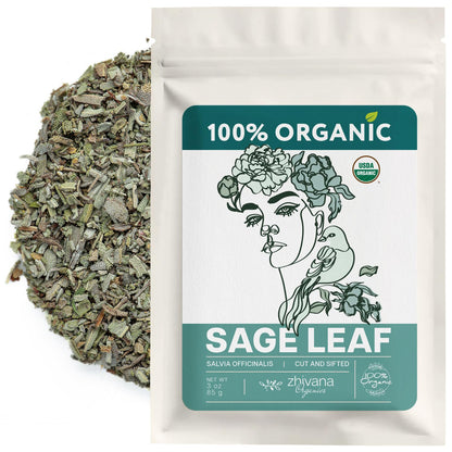 Organic Sage Leaf (4 oz.) (Salvia officinalis) – Loose Dried Leaves – Edible Grade for Tea, Seasoning & Herbal Uses