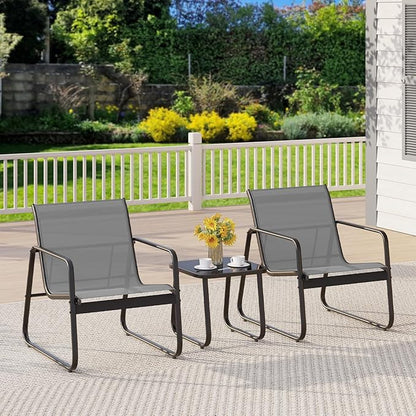 Gizoon Patio Chairs Set of 2, 3 Piece Patio Furniture Set, Bistro Sets,with Textilene Fabric, Metal Frame Coffee Table, Outdoor Chairs Set, for Balcony, Backyard,Lawn, Garden, Poolside, Grey
