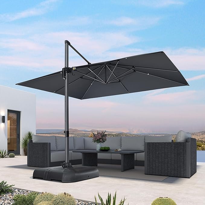 PURPLE LEAF 10' X 13' Patio Umbrella Outdoor Cantilever Rectangle Umbrella Aluminum Offset Umbrella with 360-degree Rotation for Garden Deck Pool Patio, Grey