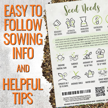 Seed Needs Partial Shade Wildflower Seed Mix for Planting | 2 Packs (1 Ounce Each) 14+ Varieties Open Pollinated Annual & Perennial Species | Flower Seeds Shade Tolerant | Bulk
