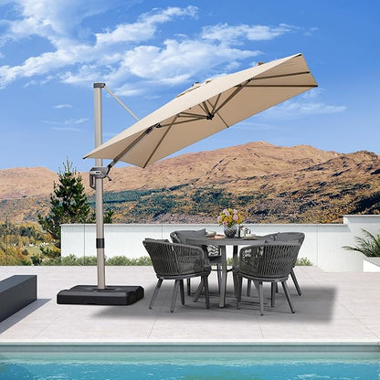 PURPLE LEAF 8’ X 8‘ Patio Umbrella Outdoor Cantilever Umbrella, Aluminum Offset Umbrella with Champagne Frame and 360° Rotation for Pool Deck Garden, Beige