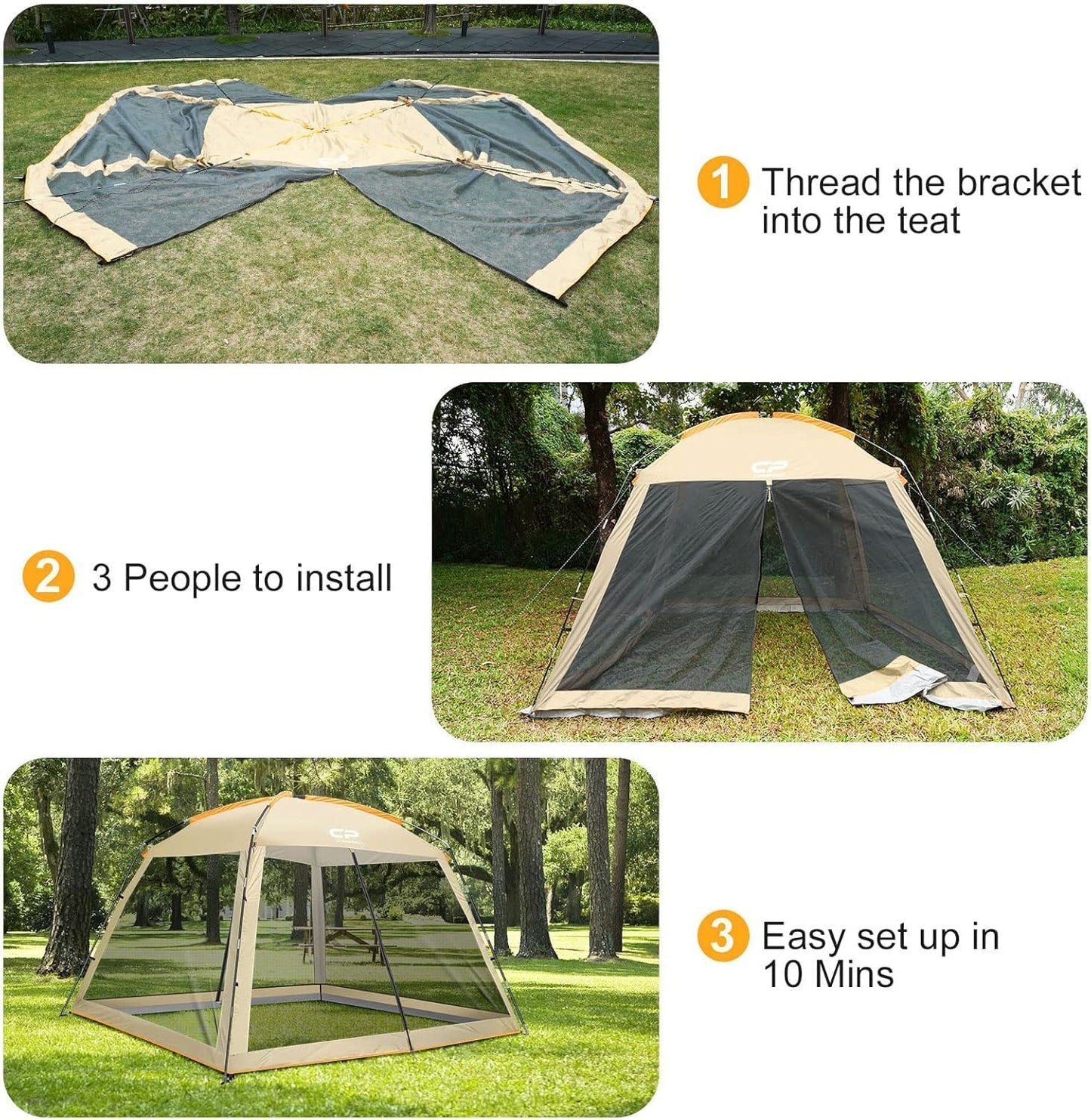 CAMPROS CP Screen House Room with 1 Side Wind/Sun Panel Canopy Tent Camping Tent Screen Shelter Gazebos for Patios Outdoor Camping Activities, 10'X10'X86in(H) - Beige