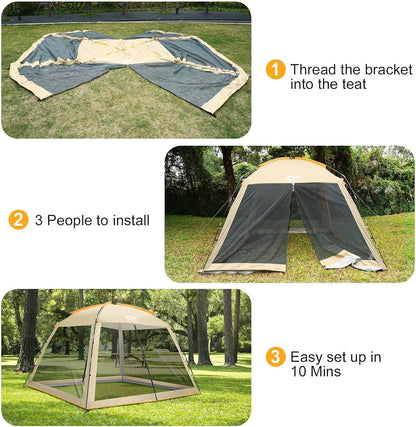 CAMPROS CP Screen House Room with 1 Side Wind/Sun Panel Canopy Tent Camping Tent Screen Shelter Gazebos for Patios Outdoor Camping Activities, 10'X10'X86in(H) - Beige