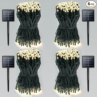 4 Pack Total 800 LED Solar Christmas Lights Outdoor, Solar String Lights for Outside with 8 Modes, Waterproof Green Wire Solar Powered Tree Light for Xmas Party Yard Garden Decorations (Warm White)