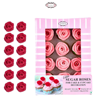 Confect Edible Rose Topper- French Rose Toppers – Pack of 12 Pink French Roses for Cakes, Cupcakes & Donuts – Vegan, Dairy-Free, Palm Oil-Free – Elegant Floral Decorations for Baking