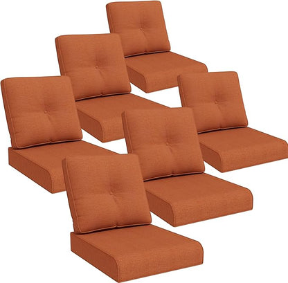 Joyside Outdoor Chair Cushions Set, 22x25/22x24 Inch Patio Furniture Deep Seat Cushions, Water Resistant & Thick Cushion, Outdoor Replacement Cushions for Seat and Sofa (Orange, 6 Set)