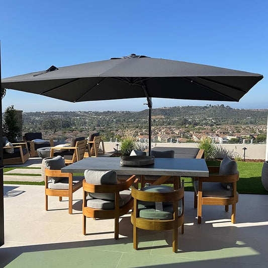 PURPLE LEAF 9' X 12' Left-right Tilt Patio Umbrella Outdoor Cantilever Swivel Rectangle Umbrella with Tilt Aluminum Offset Umbrella with 360-degree Rotation for Garden Deck Pool Patio Grey