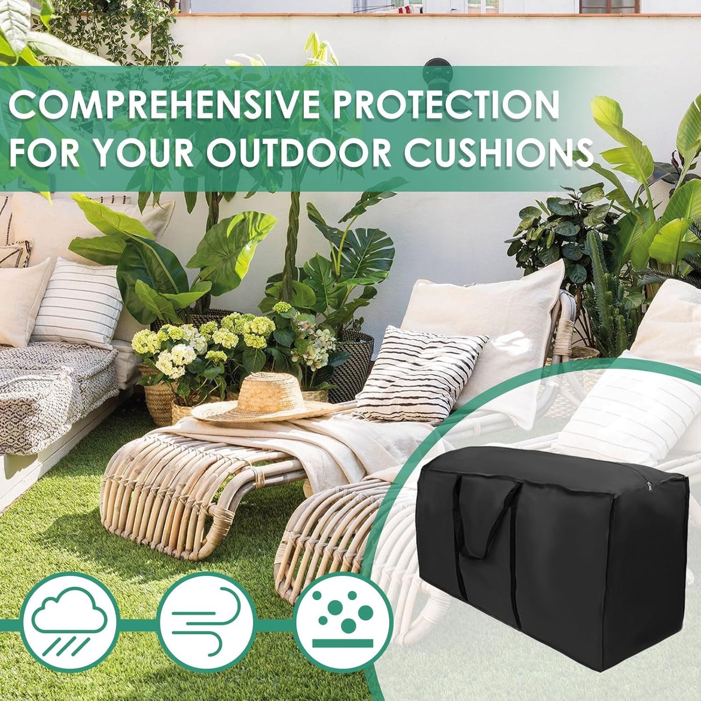 2 Pack Patio Furniture Storage Bag Extra Large Protective Cushion Cover with Zippered Waterproof for Patio Furniture with Zippers and Handles Size 68 inch L x 30 inch W x 20 inch H (2)