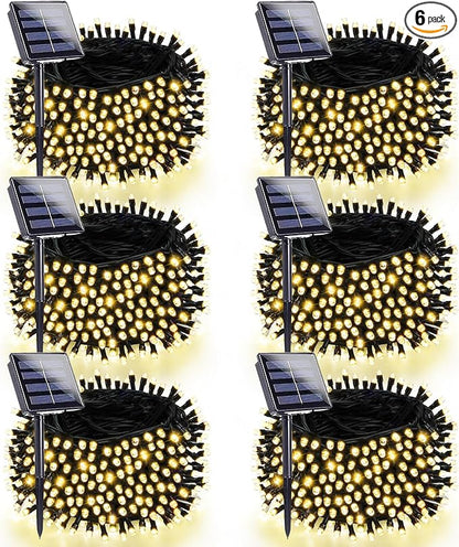 6 Pack 270FT Solar Christmas Lights Outdoor Waterproof, Super Bright 480 LED Solar String Lights with 8 Lighting Modes, Green Wire Twinkle Tree Light for Outside Xmas Party Decorations (Warm White)