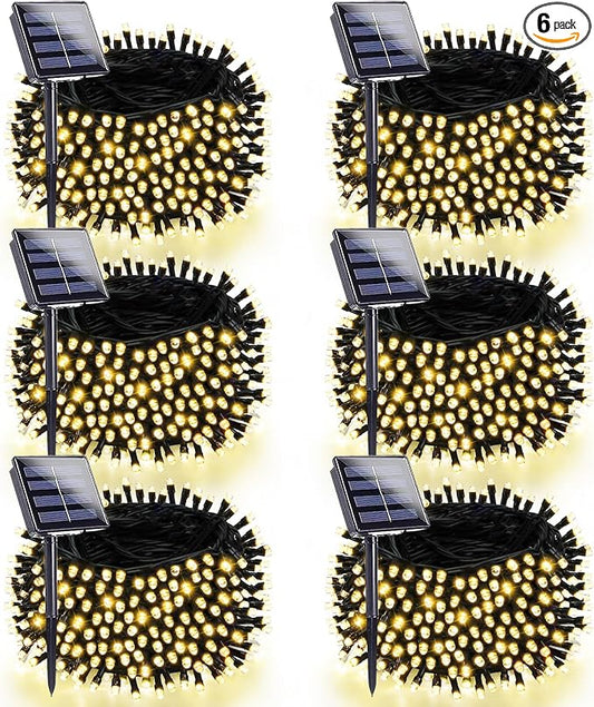 6 Pack 270FT Solar Christmas Lights Outdoor Waterproof, Super Bright 480 LED Solar String Lights with 8 Lighting Modes, Green Wire Twinkle Tree Light for Outside Xmas Party Decorations (Warm White)