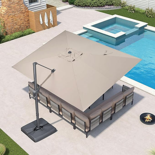 PURPLE LEAF 10' X 13' Patio Umbrella Large Rectangle Outdoor Aluminum Cantilever Umbrella with 3-Year Fade Resistance Recycled Fabric and 360-degree Rotation for Deck Pool Garden,Sand Dune