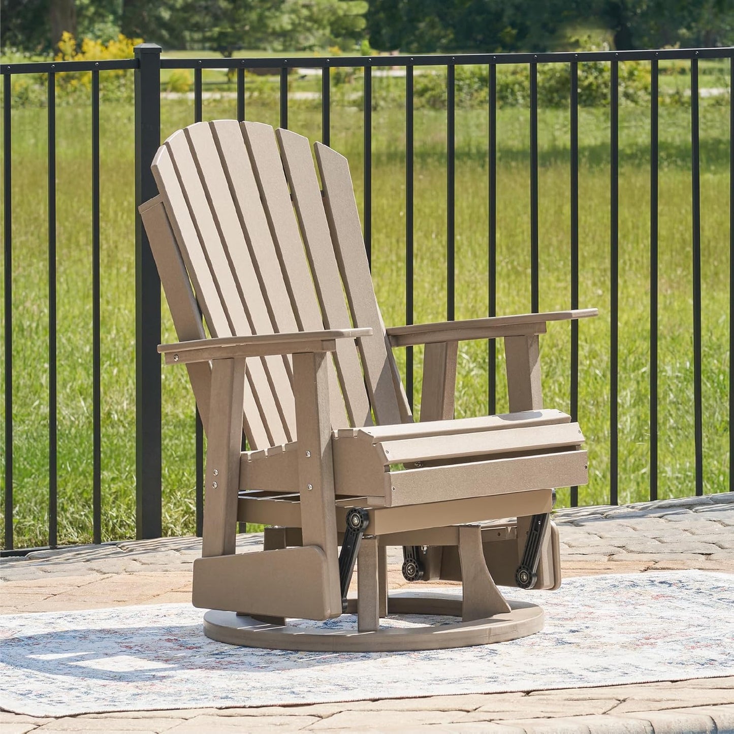 Signature Design by Ashley Hyland Wave Casual Weather Resistant HDPE Outdoor Swivel Glider Chair, Light Brown