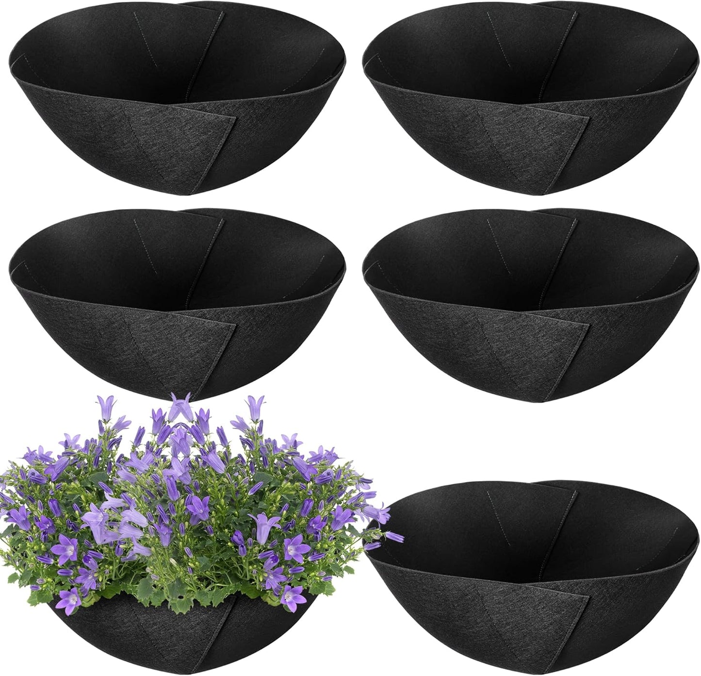 Adnee 6 Pcs 12 Inch Fabric Planter Basket Liner-Felt Flower Pot Liners-Hanging Plant Basket Fiber Insert for Garden Wall Hanging Planter Flower Vegetables(Round)
