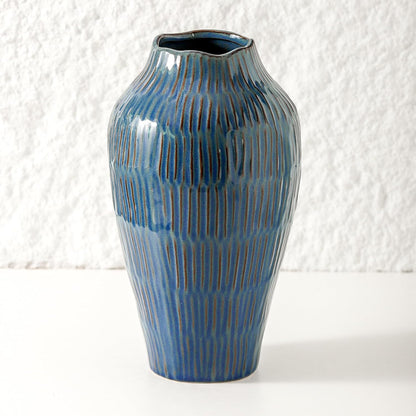 Blue Ceramic Vase for Home Decor,11.6 Inch Flower Vase，Decorative Vases for Pampas Grass，Modern Art Texture Vases for Home Entryway Living Room Dining Table Farmhouse Office Decor-Blue