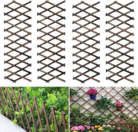 4 Pcs Expandable Garden Trellis, Wooden Lattice Wall Fence Trellis for Climbing Plants Ivy Vine Rose Clematis 13" x 68" for Outdoor Garden Patio Room Decor (4)