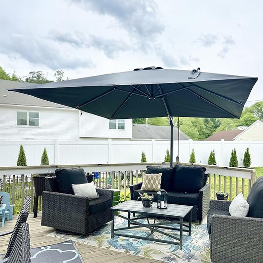 PURPLE LEAF 10' × 10' Patio Cantilever Umbrella Outdoor Square Adjustable Offset Umbrellas with 360-degree Rotation and 8 Heavy Duty Metal Ribs for Garden Deck Pool Gray
