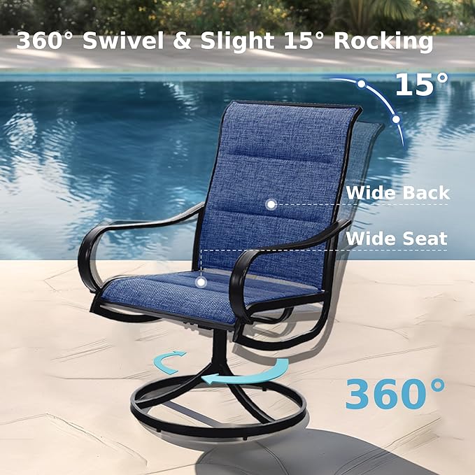 MFSTUDIO Patio Table and Chairs Set of 4, Outdoor Dining Set with Round Table and Swivel Chairs, Patio Furniture Set for Deck, Backyard, Poolside & Garden