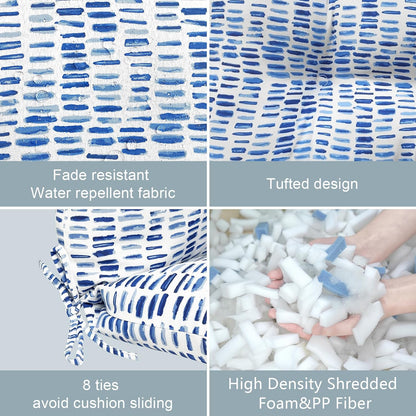 LVTXIII Outdoor High Back Chair Cushions, Seasonal Replacement Adirondack Chair Cushion with Ties, Patio Waterproof Seat Cushions for Home Garden Use (22” W x 20” D, Set of 2, Pebble Blue)