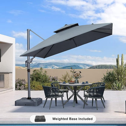 PURPLE LEAF 10 FT Cantilever Patio Umbrella Outdoor Umbrella with 220lbs Base Large Square Windproof Offset Umbrella for Pool Deck Garden, Mist Grey