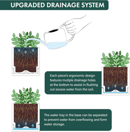 4 Inch Herb Planter Pot, Plastic Planter with Drainage Holes and Saucer, Modern Decorative Gardening Pot for Indoor Plants, Flowers, Herbs, Succulents, Clear, Set of 3, 76-Y-D-3