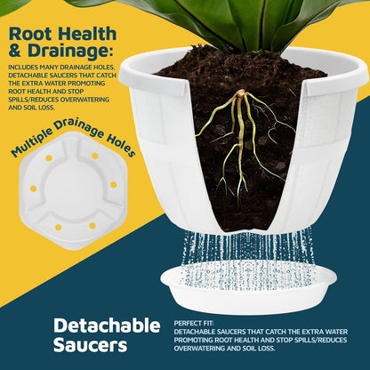 10-Inch Whiskey Barrel Planters Outdoor Pack of 10 - Durable Plastic Plant Pots for Indoor & Outdoor Use with Drainage & Saucer, Lightweight Rustic Barrel Planters for Flowers, Herbs & Small Plants