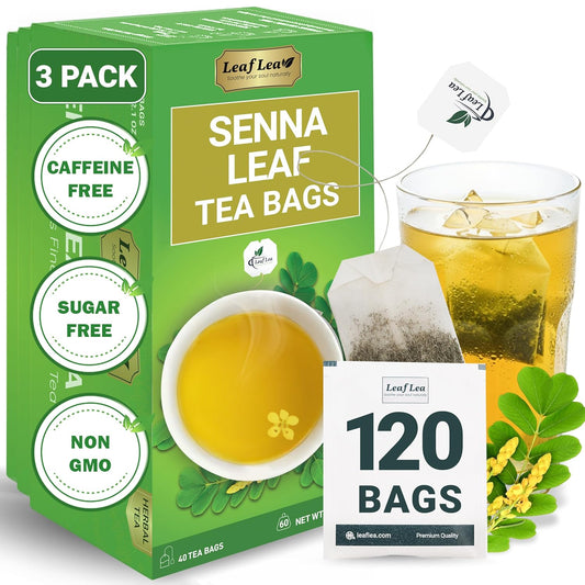 LeafLea 120 Senna Tea Bags – Pure Senna Herbal Laxative Tea, Naturally Supports Constipation Relief & Digestive Cleanse, Caffeine-Free, No Sugar, No Gluten, Non-GMO, Vegan, Individually Wrapped