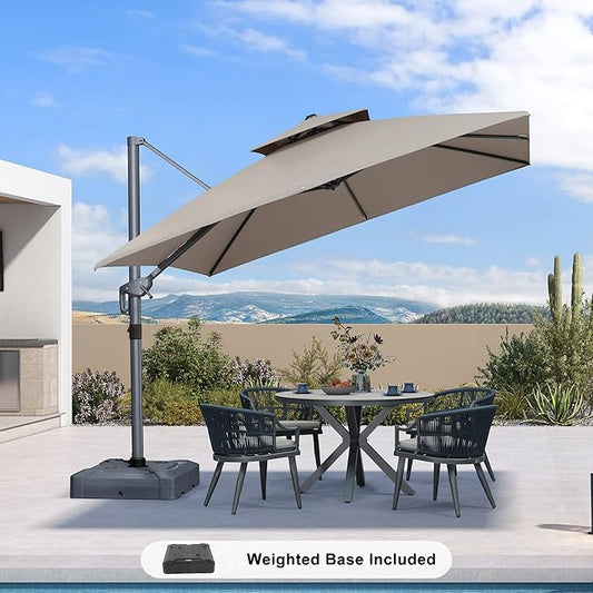 PURPLE LEAF 10 FT Cantilever Patio Umbrella Outdoor Umbrella with 220lbs Base Large Square Windproof Offset Umbrella for Pool Deck Garden, Ash Mocha
