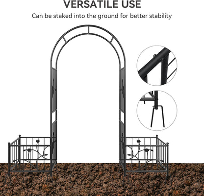YITAHOME Garden Arbor with Planter Boxes, Wedding Arches for Ceremony, Black Metal Garden Archway for Climbing Plants Outdoor Lawn, Patio and Backyard
