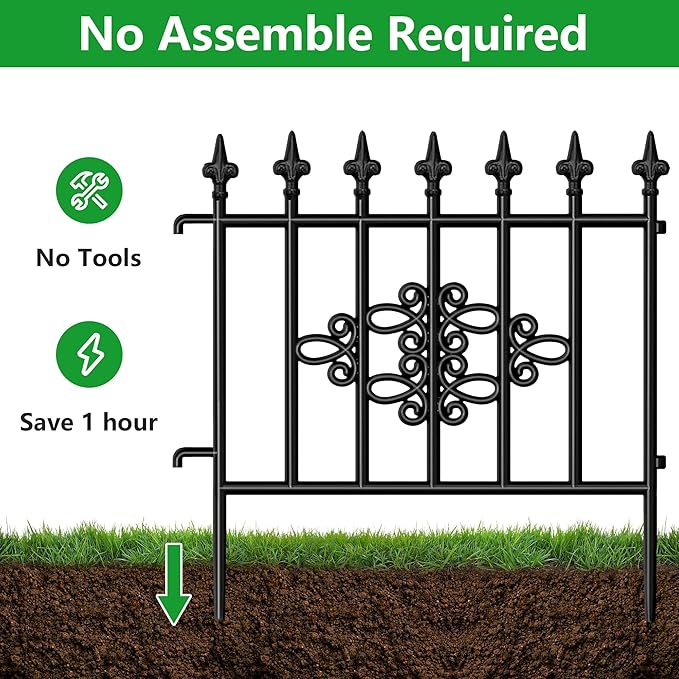 AMAGABELI GARDEN & HOME 5panels Decorative Garden Fences and Borders for Dogs 26in(H)×10ft(L) No Dig Metal Fence Panel Garden Edging Border Fence for Animal Barrier Fencing for Flower Bed Yard Patio