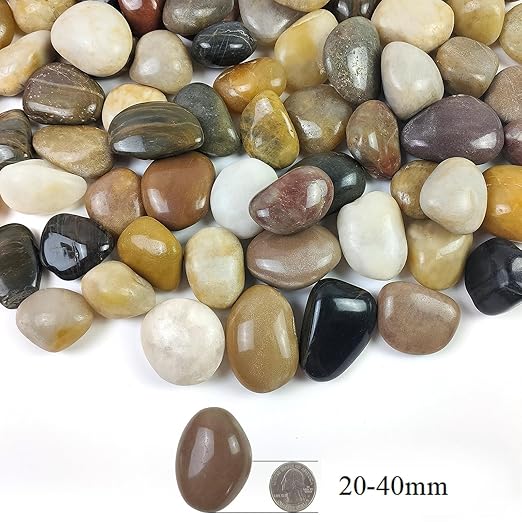 20LB High Polished Colorful River Rocks,1-2.2 Inch Mixed Colorful Pebbles for Garden Landscaping, Decorative Stones for Fish Tank, Vase Filling, Outdoor Decorative River Rocks