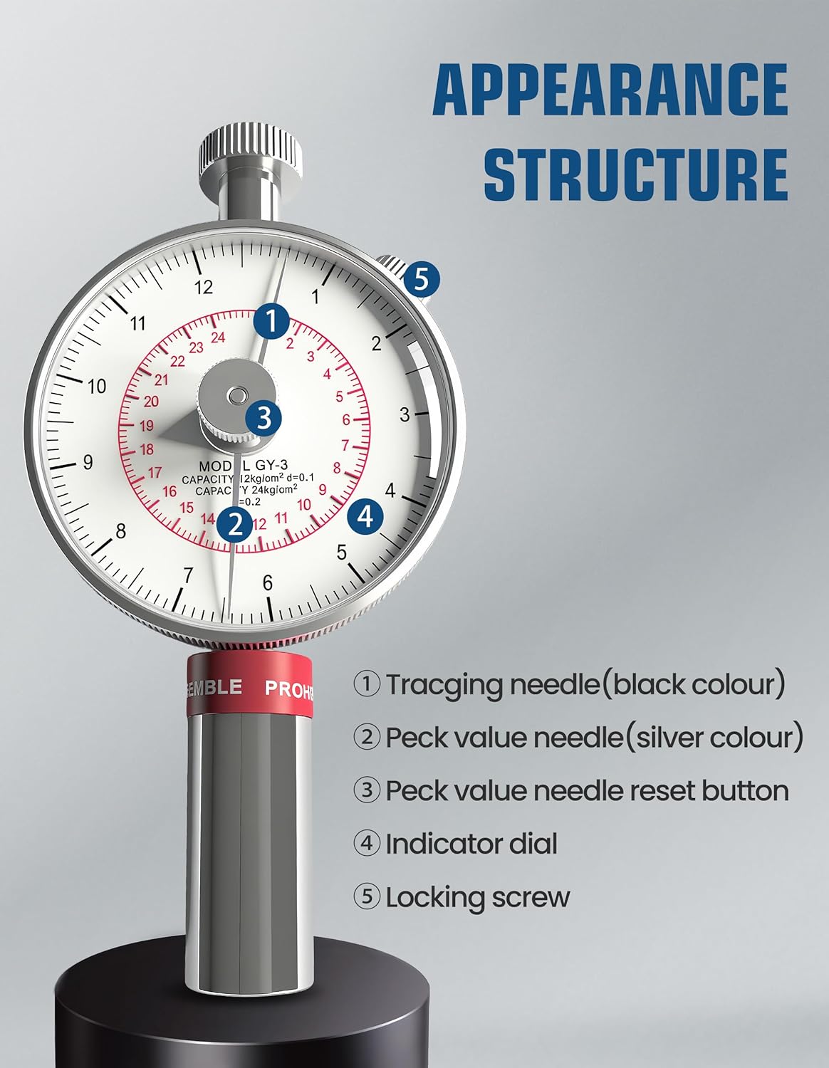 GY-3 Handheld Fruits Sclerometer, Apple Pear Strawberry Hardness Tester Meter, Portable Sclerometer for Fruits