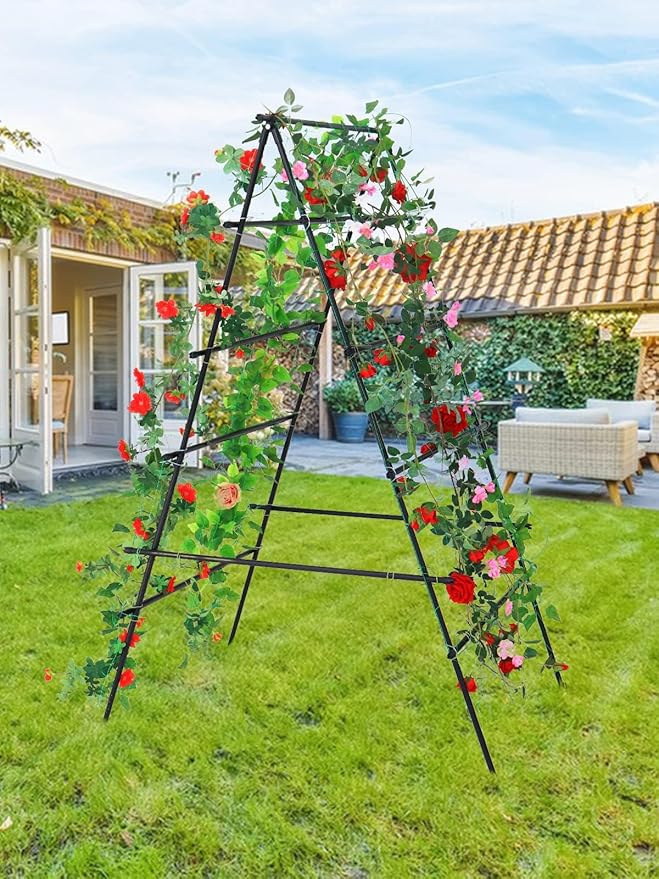 6×3 Feet Garden Trellis for Climbing Plants, Kalolary A-Frame Garden Cucumber Grow Trellises Rustproof Metal Potted Plant Climbing Support for Indoor Outdoor Vegetable Fruits Vines Support