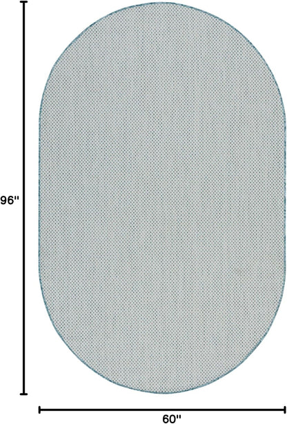 Nourison Home Courtyard Indoor/Outdoor Ivory/Aqua 5' x 8' Oval Area Rug, Easy Cleaning, Non Shedding, Bed Room, Living Room, Dining Room, Backyard, Deck, Patio (5x8 Oval)