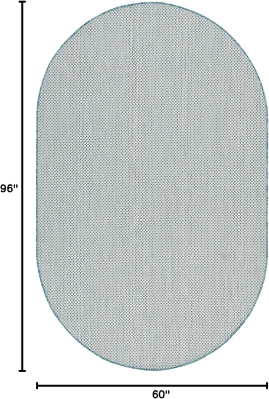 Nourison Home Courtyard Indoor/Outdoor Ivory/Aqua 5' x 8' Oval Area Rug, Easy Cleaning, Non Shedding, Bed Room, Living Room, Dining Room, Backyard, Deck, Patio (5x8 Oval)