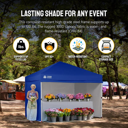 CROWN SHADES 10X10 Comercial Instant Canopy Pop Up Tent with Center Lock (10x10 with 4 Sidewalls, Navy Blue)