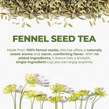 LeafLea 40 Fennel Tea Bags, 100% Natural & Pure Fennel Seed Tea, Gentle Digestion & Fresh Breath, Mild Sweet Finish, Caffeine-Free, Sugar-Free, Vegan, Non-GMO, Individually Wrapped
