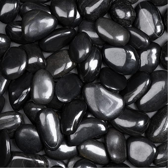 5lbs Natural River Rocks, High-Polished Pebbles for Plants Garden, 1-2 inch Decorative Black Stones, Ideal for Fish Tank, Vases, Crafting, Home Decor and Garden Landscaping Rocks,Black