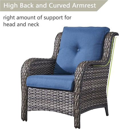 Rilyson Wicker Patio Furniture Sofa Set - 7 Piece Rattan Outdoor Patio Sectional Conversation Sets with 2 Sofa,2 Armrest Chairs,1 Coffee Table and 2 Ottomans for Porch Deck Garden(Mixed Grey/Blue)