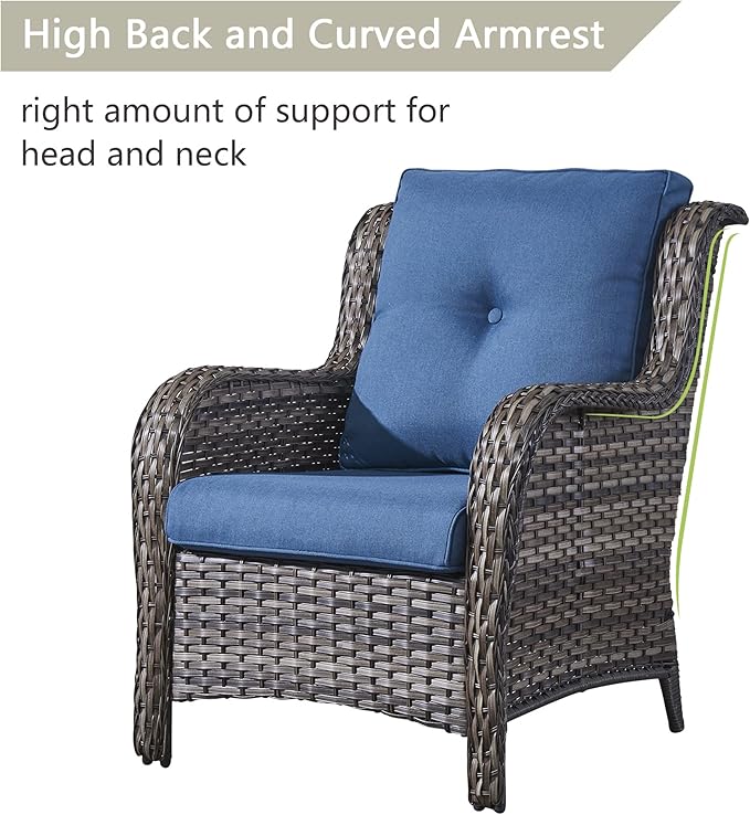 Rilyson Patio Bistro Set Wicker Chairs - 3 Piece Outdoor Rattan Conversation Set with 2 Armrest Chair and 1 Side Table for Proch Deck Garden Backyard Balcony(Mixed Grey/Blue)